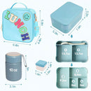 Kids Lunch Bag with 10oz Thermos, with 6 Compartment Bento Box, Blue Nylon Insulated Preppy Lunch Box Adjustable Strap Birthday Gift for Girl Kids Teens Picnic School Travel by TinyTreasures Baby Boutique