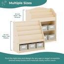 Guidecraft EdQ Book and Bin Display Natural with 3 Fabric Storage Bins: Wooden Multi-Purpose Bookcases and Toy Storage Organizer; Homeschool and Classroom Furniture by TinyTreasures Baby Boutique