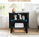 AVZEAR 24" Large Square End Table with Charging Station, Farmhouse Fluted Sofa Side Table with Sliding Tambour Door & Storage, Curved Rustic Wood Nightstand for Living Room, Bedroom, Black by CozyNest Decor