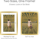 Homeforia 5x7 Picture Frame Gold, High End Metal 5 x 7 Gold Frames with Mat 4 x 6 for Print, 5by7 Desk Frame Matted to 4x6 inch Photo, 5 by 7 Wall or Tabletop Frame, Tempered Glass, Wall Kit, Set of 1 by CozyNest Decor