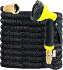 J&B XpandaHose 50ft Expandable Garden Hose with Holder - Heavy Duty Superior Strength 3750D - 4 -Layer Latex Core - Extra Strong Brass Connectors and 10 Spray Nozzle w/Storage Bag (Black 50) by GreenHaven Gardens
