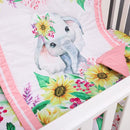 Cloele Crib Bedding Set for Baby Girls - 3 Piece Elephant Baby Bedding Set includes Pink Crib Skirt Crib Quilt Fitted Sheet - Sunflower Soft Nursery Comforter Bedding Set for Girls by TinyTreasures Baby Boutique