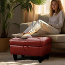 Ottoman Rectangular Storage Ottoman Bench, Faux Leather Footrest, Coffee Table, Stool Footstool with Hinged Lid for Living Room, Bedroom, Entryway, Red, 28.5"x19"x17.5" by CozyNest Decor