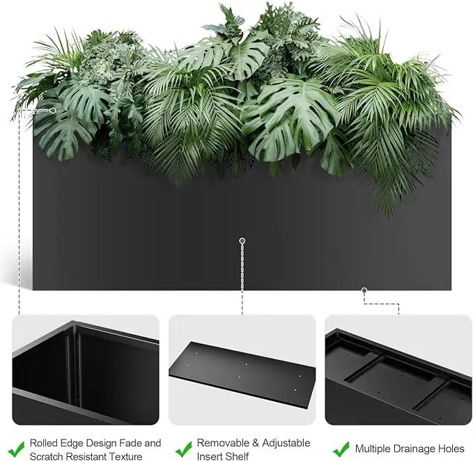 Long Metal Cube Planter for Outdoor Plants 15" W x 38" L x 16.25" H, Heavy Duty Steel Rectangular Planter Box with Removable Insert Shelf, Modern Décor for Outside, Indoor, Garden (Black), photo 3 of 6
