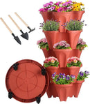 Vertical Planter 5 Tier Stackable Planters Garden Planters Strawberry Herb Flower and Vegetable Planter Indoor Outdoor Gardening Pots with Removable Wheels and Tools by CozyNest Decor