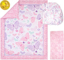 The Peanutshell 3 Piece Baby Crib Bedding Set for Girls - Newborn, Infant & Toddler Nursery Bed Set Decor with Fitted Crib Sheet, Dust Ruffle Comforter - Butterfly Song by TinyTreasures Baby Boutique