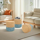 16'' Round Ottoman Natural Seagrass Braided Poof Hand Weaving Round Ottomans Boho Footrest Stool for Home Living Room Bedroom Patio(Natural&Blue) by CozyNest Decor