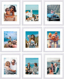 Vittanly 11x14 Picture Frames Set of 9, Shatter Resistant Plexiglass, Display 8x10 Pictures with Mat or 11x14 without Mat, Photo Frames for Wall or Tabletop, Engineered Wood, White by CozyNest Decor