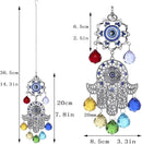 Hamsa Hand with Blue Evil Eye Protection Hanging Crystal Ornament with Chakra Energy Crystal Balls by GreenHaven Gardens