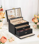 Jewelry Box with Lock for Girls: Jewelry Organizer for Dresser - 3-Drawer Earrings Storage Girls Women Gift (Black) by TinyTreasures Baby Boutique