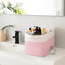 OIAHOMY 3 Pack Storage Basket for Organizing, 13''X9.85''X8.7'' Woven Storage Bins with Handles, toy organizers,Stylish Room Decor, Pink & white by TinyTreasures Baby Boutique