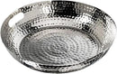 MyGift 14 Inch Deluxe Decorative Dish Tray Centerpiece Base, Silver Tone Plated Hammered Aluminum Fruit Bowl Serving Platter with Cutout Handles - Handcrafted in India by CozyNest Decor