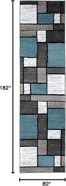 Rugshop Contemporary Modern Boxes for Home Office,Living Room,Bedroom,Kitchen Non Shedding Runner Rug 2'7" x 6' Blue by TinyTreasures Baby Boutique
