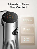 Dreo Space Heater Indoor, 30" Electric Heaters with Remote, 120° Oscillation, Adjustable Thermostat, 5 Heat & 3 Fan levels, 8 Safety Protections, 25dB Quiet, 1-12H Timer, Large Room Bedroom, Silver by CozyNest Decor