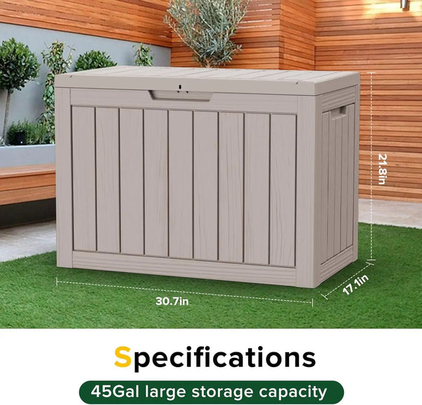 45 Gallon Resin Deck Box, Waterproof Outdoor Storage Bin for Patio, Poolside, and Garden, Lockable & UV-Resistant, Ideal for Small Spaces, Grey, photo 2 of 6