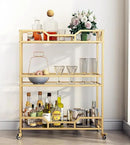 Square Gold Bar Carts with 3 Tier Storage Glass Shelves Holder Home Serving Bar Carts on Wheels for Kitchen, Bar, Dinning Room by CozyNest Decor
