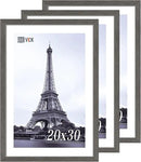 VCK 20x30 Frame 3 pack, Grey Solid Wood Poster Picture Frame, Exclusive Wood Grain, Wall Mounting Hanging by CozyNest Decor