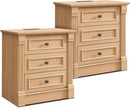 26" Tall Farmhouse Nightstand Set of 2, 3 Drawers End Table w/Charging Station, 23.6" Wide Large Side Table w/Roman Column, Wood Rustic Sofa Table for Bedroom, Natrual by CozyNest Decor