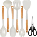 QMVESS Silicone Cooking Utensils Set, Kitchen Utensils Set 7 Pcs with Long Wooden Handle, Food Grade and Heat Resistant Large Silicone Spatula Set for Nonstick Cookware, BPA Free（White） by CozyNest Decor