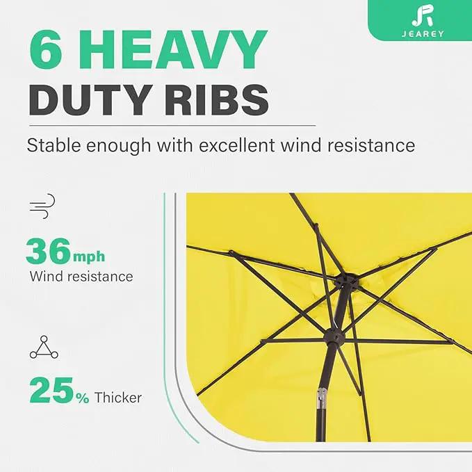 JEAREY 6.5x10 ft Rectangular Patio Umbrellas Outdoor Market Umbrella with Push Button Tilt and Crank, Rectangle Table Umbrella 6 Sturdy Ribs UV Protection for Pool Garden Backyard Deck, Yellow, photo 3 of 9