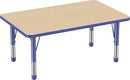 FDP Rectangle Activity School and Classroom Kids Table (30 x 48 inch), Chunky Toddler Legs, Adjustable Height 15-24 inches - Maple Top and Blue Edge by CozyNest Decor