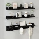 MBYD Black Picture Ledge Shelf with Hooks, 24 Inch Floating Book Shelves Kids Room, Wall Mounted Nursery Bookshelves, Hanging Bookshelf for Bedroom, Living Room, Kitchen, Bathroom Set of 3 by CozyNest Decor