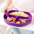 Bumkins Toddler Utensils, Kids Size Fork and Spoon Set, Silicone and Stainless-Steel Training Silverware, Angled Forks / Sporks for Self-Feeding, Children Hold Learning to Eat, 18 Months Up, Purple by TinyTreasures Baby Boutique
