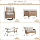 Wicker Outdoor Furniture Patio Furniture Set - 6 Piece Patio Conversation Set with Swivel Rocker Chairs, Loveseat Sofa, Ottomans and Coffee Table, Beige Cushion by GreenHaven Gardens