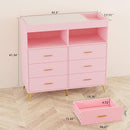 Changing Table Dresser with Drawers, Baby Dresser with Changing Table Top, Power Outlet, LED Light & Metal Feet, Diaper Changing Station Nursery Organizer for Infants Newborn, Pink by TinyTreasures Baby Boutique