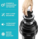 KRAUS WasteGuard 1 HP Ultra-Quiet Garbage Disposal with Quick Connect, Kitchen Sink Drain Cover, Power Cord and Flange Included, KWD100-100MBL by CozyNest Decor