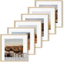 HAUS AND HUES Solid Oak Wood 16”x16” Picture Frames Matted to 12”x12” Set of 6-16x16 Gallery Wall Frame Set, Square Picture Frames Pack of 6, 16 x 16 Square Frames with Mat (Beige Oak Frames) by CozyNest Decor
