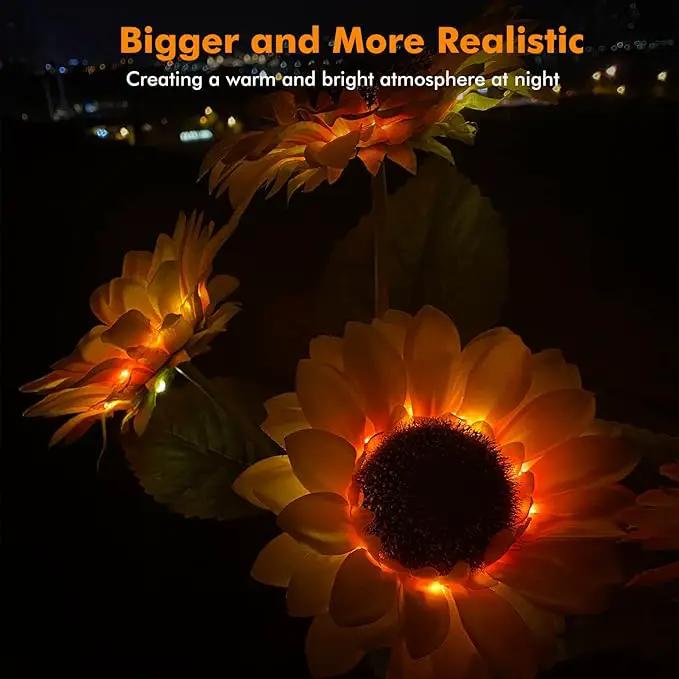 Solar Sunflower Lights, 800mA Solar Garden Light with Real Looking Flowers Outdoor Waterproof Solar Stake Lights for Back Yard, Flower Bed, Pathway, Patio, Porch, Fall Decoration (4 Pack), photo 4 of 8