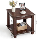 Farmhouse End Table Set of 2,Large Side Table with 2-Tier Storage Shelf,Rustic Brown End Tables for Living Room,Square Tea Table,Walnut by CozyNest Decor