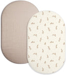 Bassinet Sheet for Baby Boy and Girl 2 Pack, Fitted Sheets for Rectangle, Oval, Hourglass Bassinet Mattress, Muslin Moses Basket Sheets with Neutral Style (Hopping Bunnies & Beige) by TinyTreasures Baby Boutique