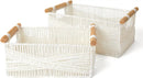 LA JOLIE MUSE Wicker Storage Baskets for Organizing, Recyclable Paper Rope Basket with Wood Handles, Decorative Hand Woven Basket Organizers for Makeup Books Shelves Living Room, White, Set of 2 by GreenHaven Gardens