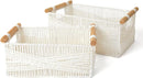 LA JOLIE MUSE Wicker Storage Baskets for Organizing, Recyclable Paper Rope Basket with Wood Handles, Decorative Hand Woven Basket Organizers for Makeup Books Shelves Living Room, White, Set of 2 by TinyTreasures Baby Boutique