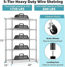 5-Shelf Storage Shelves,Wire Shelving Heavy Duty Metal Storage Shelving Unit Adjustable Garage Shelving Rack Pantry Kitchen (Chrome, 5 Tier,17.7" D x 47.2" W x 76.7" H) by CozyNest Decor