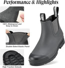 HISEA Women's Short Rain Boots Waterproof Garden Shoes Rubber Chelsea Boots Anti-Slipping Rainboots for Ladies with Comfort Insole Lightweight Stylish Ankle Rain Shoes Outdoor Work Booties