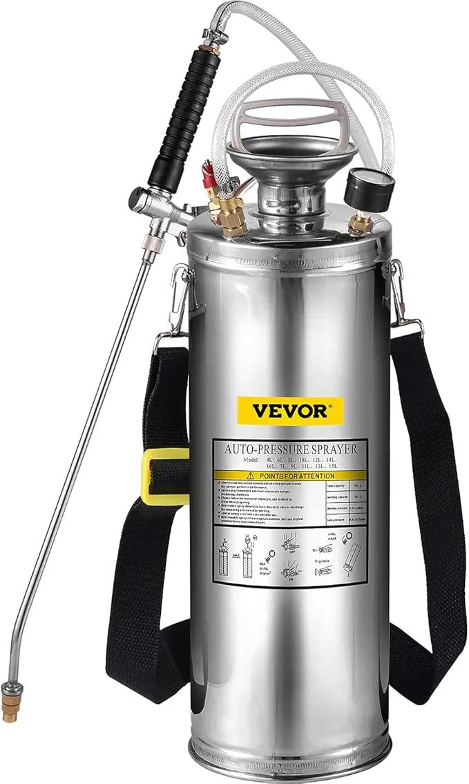 Happybuy 3 Gallon Stainless Steel Sprayer, 20" Wand & 3FT Reinforced Hose, Hand Pump Sprayer with Pressure Gauge, Safety Valve & Adjustable Nozzle, Weed Sprayers for Lawn, Gardening & Sanitizing, photo 9 of 9
