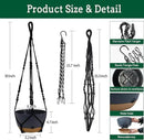 2 Pack Hanging Planters Set,10 Inch Indoor Outdoor Hanging Plant Pot Basket,Hanging Flower Pot with Drainage Hole with 3 Hooks for Garden Home… (Black Hanger Black Planters) by GreenHaven Gardens