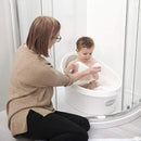 Toddler Bath Tub | Larger Bath for Bigger Kids at Bathtime | Includes Warm and Soft Foam backrest | Grippy Anti-Slip Surface | Includes Easy Drain Bath Plug | White & Grey by TinyTreasures Baby Boutique