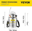 Happybuy 1 Gallon Stainless Steel Pump Sprayer, 12" Wand & 3FT Reinforced Hose, Pressure Gauge, Safety Valve & Adjustable Nozzle, Garden Weed Sprayer for Lawn, Gardening, Sanitizing by GreenHaven Gardens