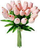 Mandy's Artificial Tulips 20 Stems Light Pink PU Faux Flowers for Wedding Home Decor 13.5 Inch by CozyNest Decor