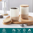 vancasso Sabine Ceramic Canister Set with Airtight Wood Lids - 4-Piece Small Kitchen Storage for Coffee, Sugar, Tea & Spices (18 oz Each) - Compact Countertop Jars by CozyNest Decor