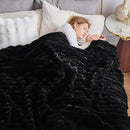 NEWCOSPLAY Faux Fur Twin Blanket Black 3D Ribbed Plush Thick Warm Blanket for Couch Sofa Bed 850GSM (Black Ribbed, Twin(60"x80")) by CozyNest Decor