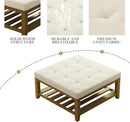 Large Square Ottoman Coffee Table, Linen Solid Upholstered Footrest Ottoman with Solid Wood Shelf Storage Tufted Coffee Table for Bedroom Living Room, Ivory by CozyNest Decor