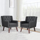 Accent Chair Button-Tufted Upholstered Living Room Chairs Comfy Reading Chair Mid Century Modern Chair with Linen Fabric Lounge Arm Chairs for Living Room Bedroom (Grey Set of 2) by CozyNest Decor
