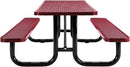Global Industrial 8’L Rectangular Picnic Table, Expanded Metal, Red Thermoplastic Coating, Attached Benches, 1-1/2” Umbrella Pole Hole, Outdoor-Rated, 1000 lb Capacity, 96” x 30” Tabletop by GreenHaven Gardens