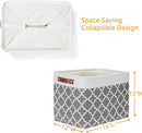 DULLEMELO Foldable Nursery Storage Baskets Canvas Storage Bins for Organizing 2 Pack Collapsible Home Organizer With Leather Handles (White&Lattice Grey) by TinyTreasures Baby Boutique