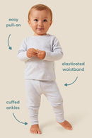 MORI Luxurious Baby Leggings in Blue Stripe, Elastic Waist, Organic, 0-3 Months by TinyTreasures Baby Boutique